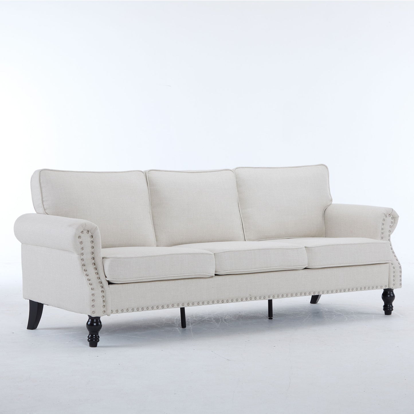 Rolled Arm Sofa With Nailhead Trim With Wooden Legs Home Essentials