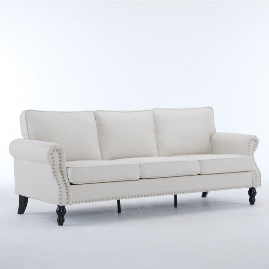 Rolled Arm Sofa With Nailhead Trim With Wooden Legs Home Essentials