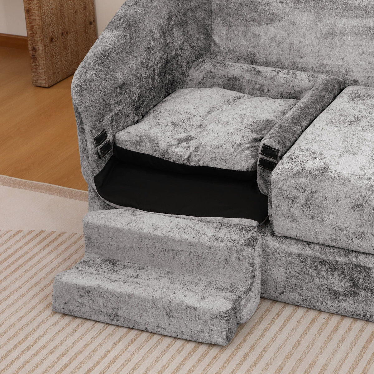3 Seater Sofa With Built In Pet Bed Nook, Curved Design And 2 Throw Pillows Home Essentials