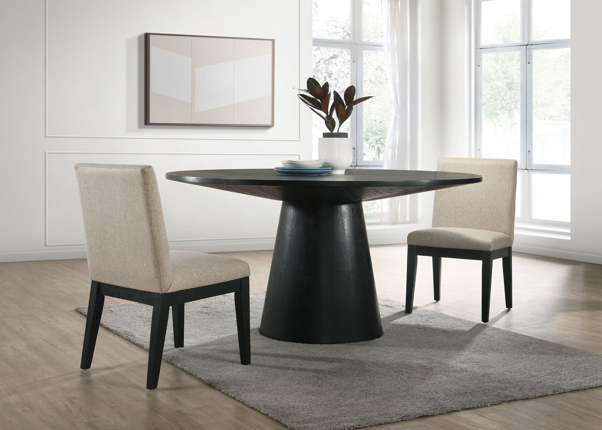 Jasper - Wide Contemporary Round Dining Table With Fabric Chairs Set Lilola Home