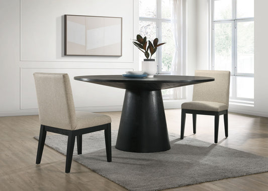 Jasper - Wide Contemporary Round Dining Table With Fabric Chairs Set Lilola Home