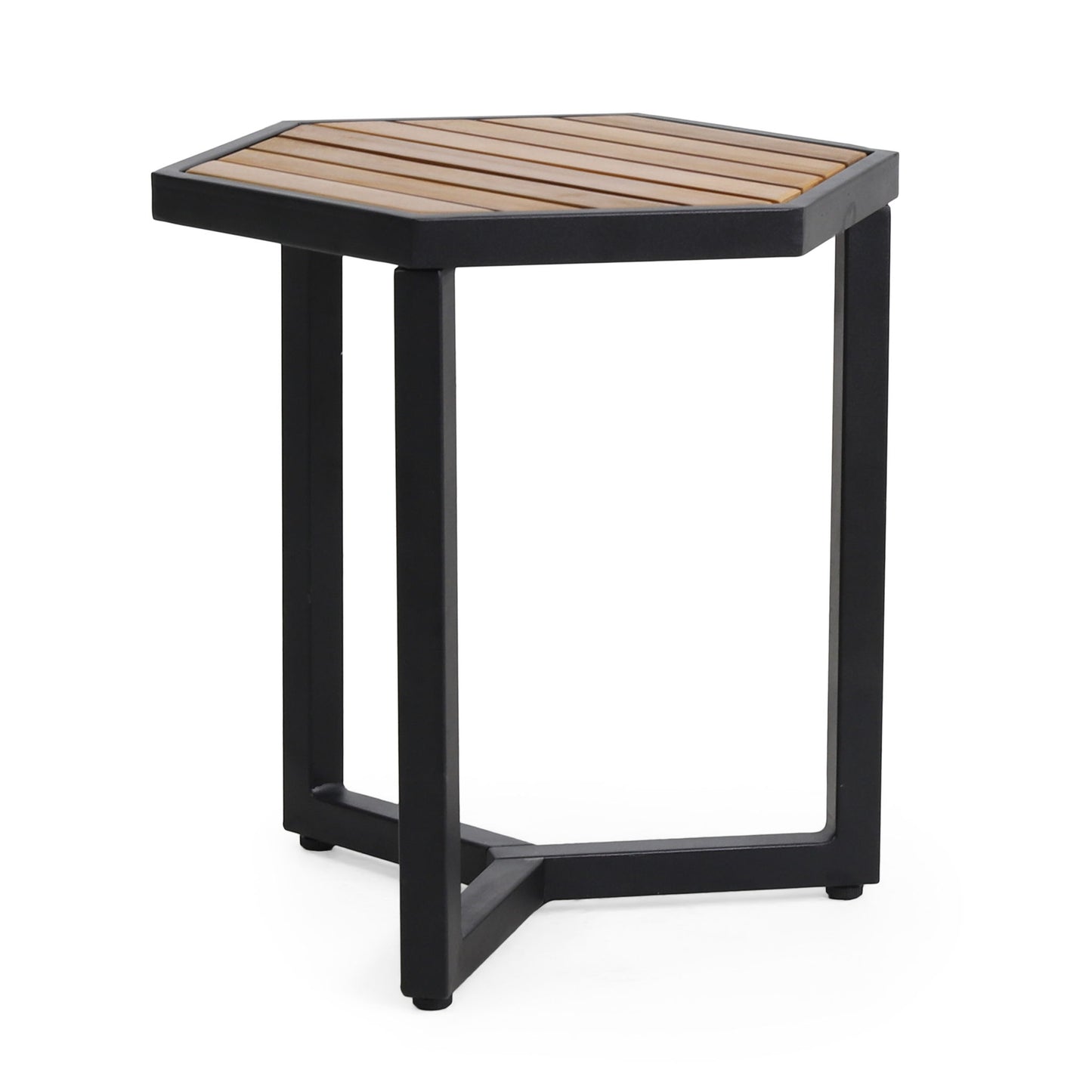 Outdoor Side Table With Iron Base And Slatted Top - Brown Noble House