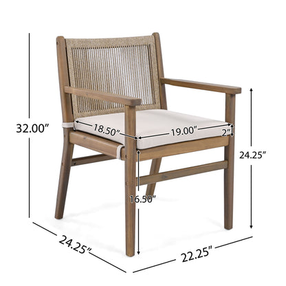 Outdoor Acacia Wood Patio Dining Armchair (Set of 2) Noble House