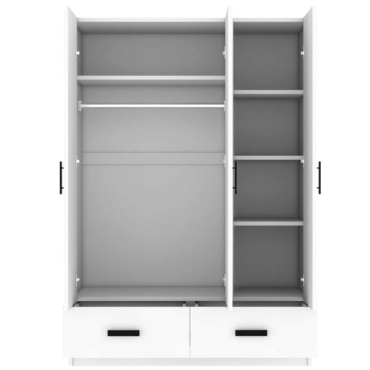 3 Door Wardrobe Closet With Storage Drawers, Shelves And Hanging Rod - White Hearth and Haven
