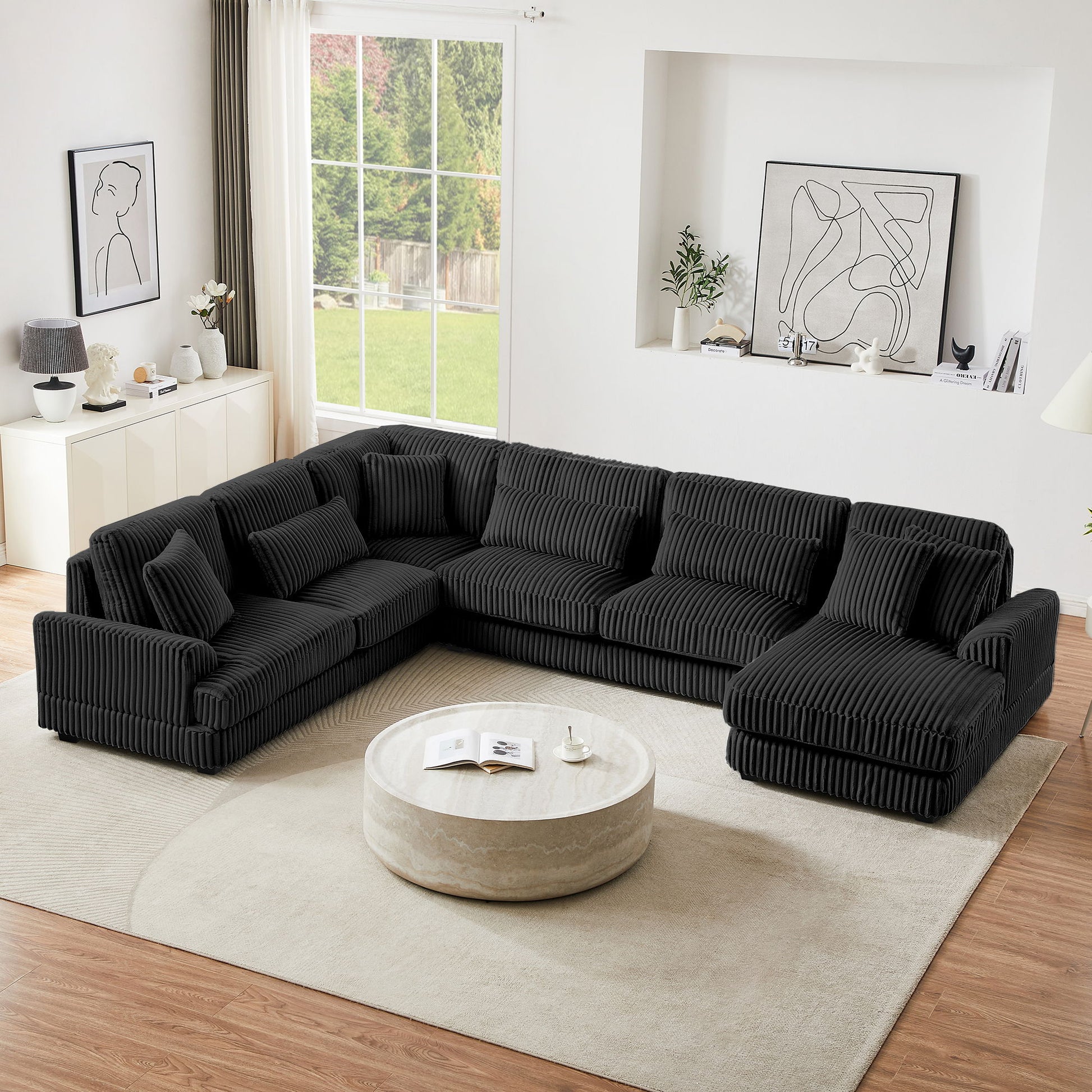 Oversized Sectional Sofa U - Shaped Sofa Couch Modern Sofa Upholstered In Soft Corduroy With A Chaise Lounge For Living Room Hearth and Haven