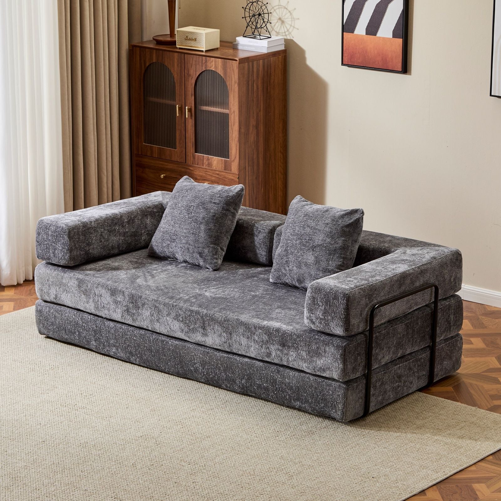 Convertible Floor Sofa Bed With Pillow Back Support Armrest Home Essentials