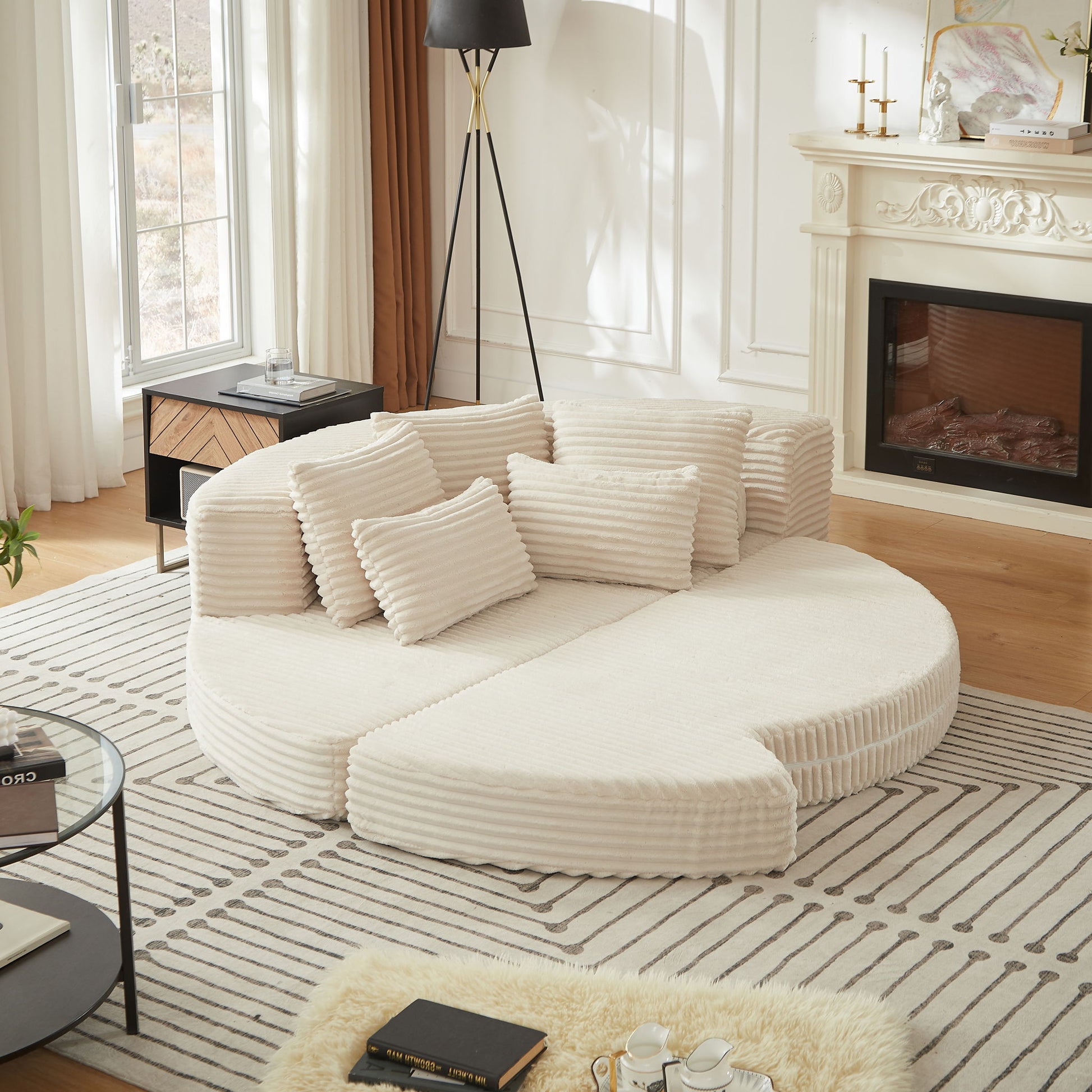 Semi Circular 2 In 1 Sofa Bed With Neck Pillow And Throw Pillows Home Essentials