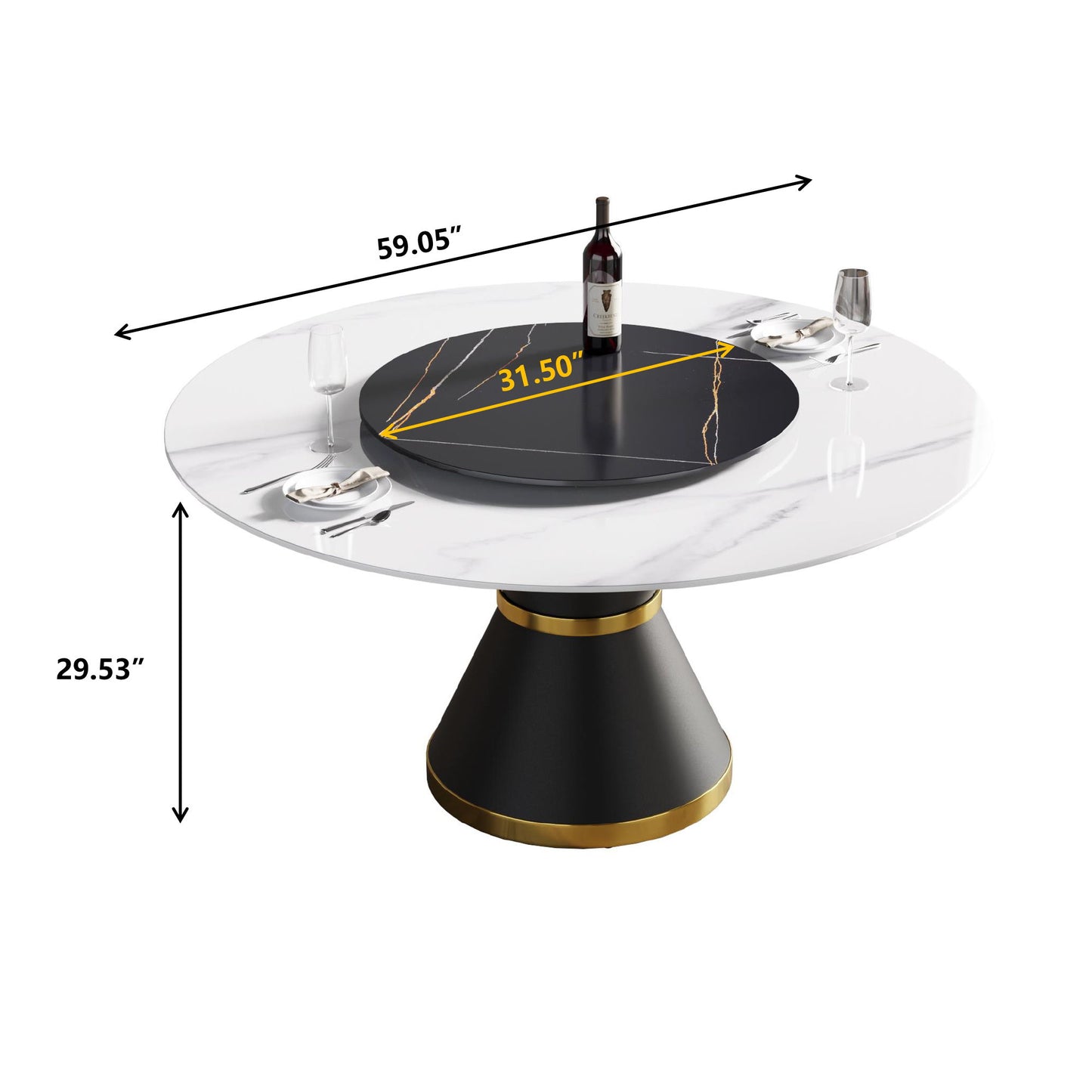 Modern Artificial Stone Round Carbon Steel Base Dining Table, Artificial Stone Turntable Home Essentials