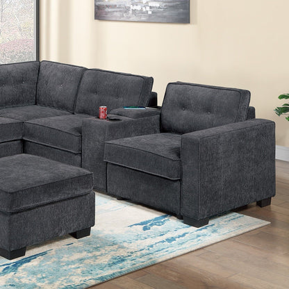 Sectional Set With Reversible Loveseat, USB Console, Corner Wedge & Ottoman Home Essentials