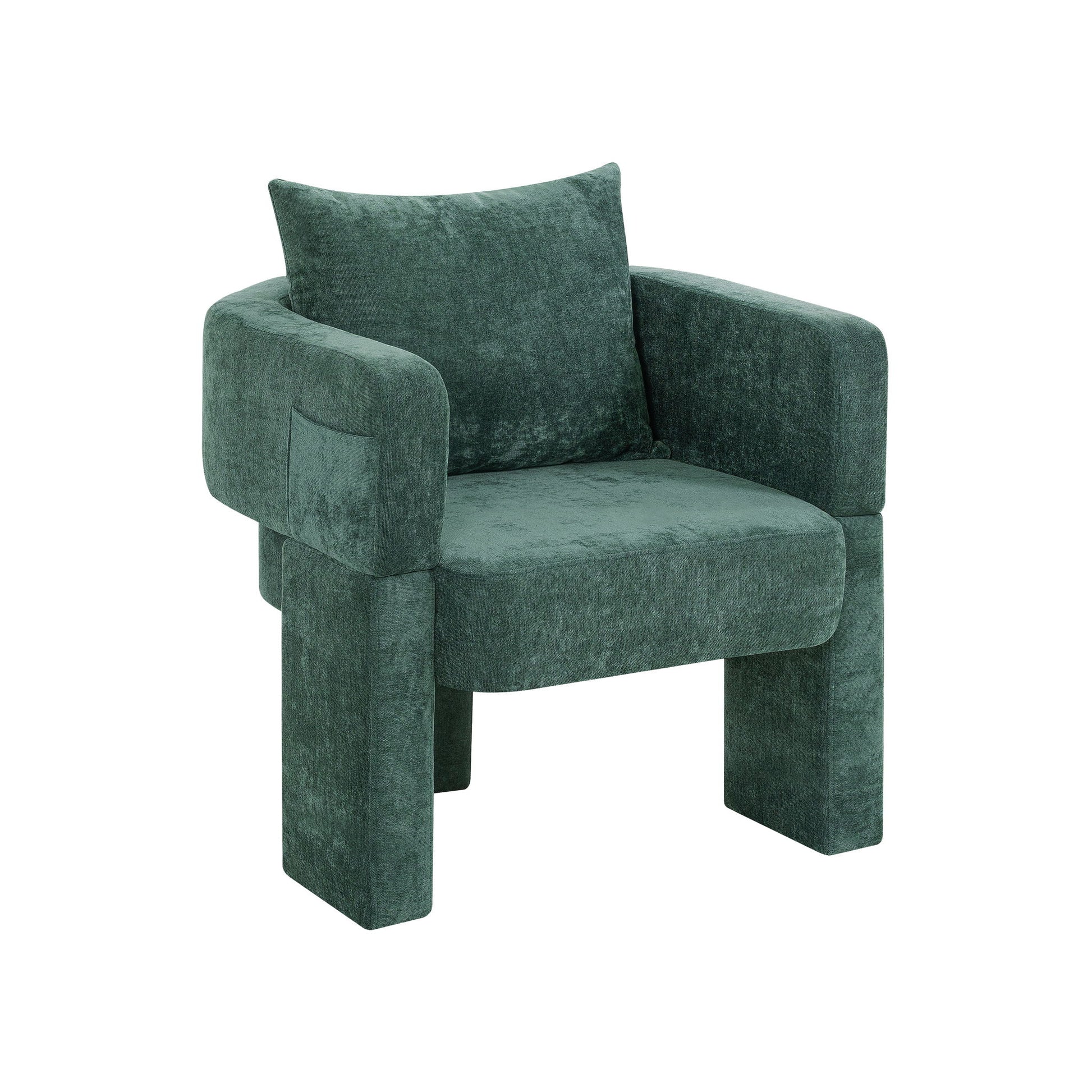Modern 3 Leg Chenille Accent Chair With Ergonomic Arms & Removable Pillow Home Essentials