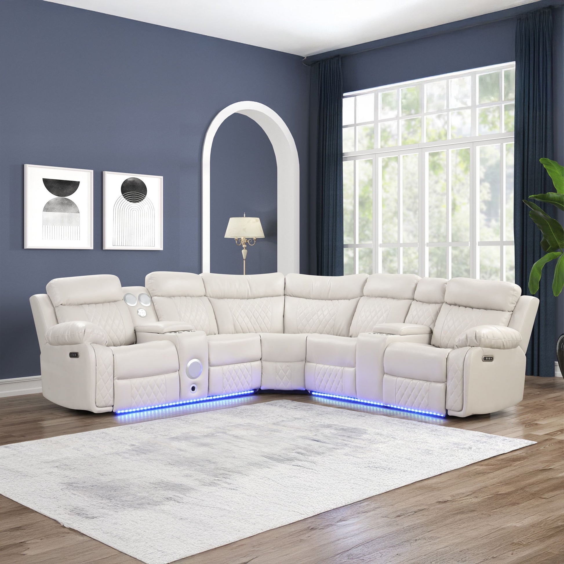 Lacrosse - Power Reclining Sectional Sofa & Bluetooth Speakers, LED Lights, Console Storage, Cup Holders And USB Charging - Beige Matrix Furniture Group