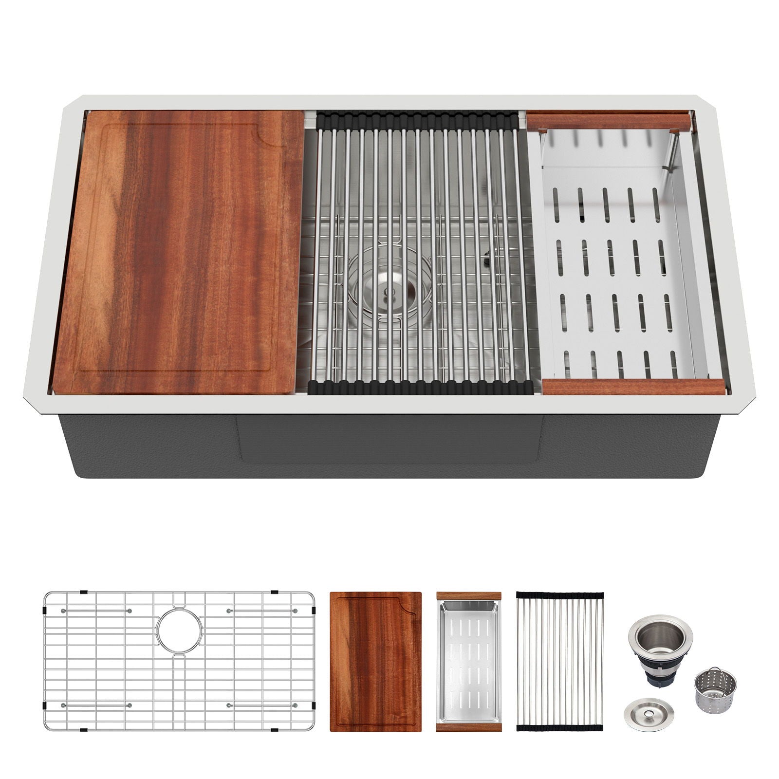 30" Undermount Kitchen Sink 16 Gauge Ledge Workstation - Brushed Nickel Daily Nest