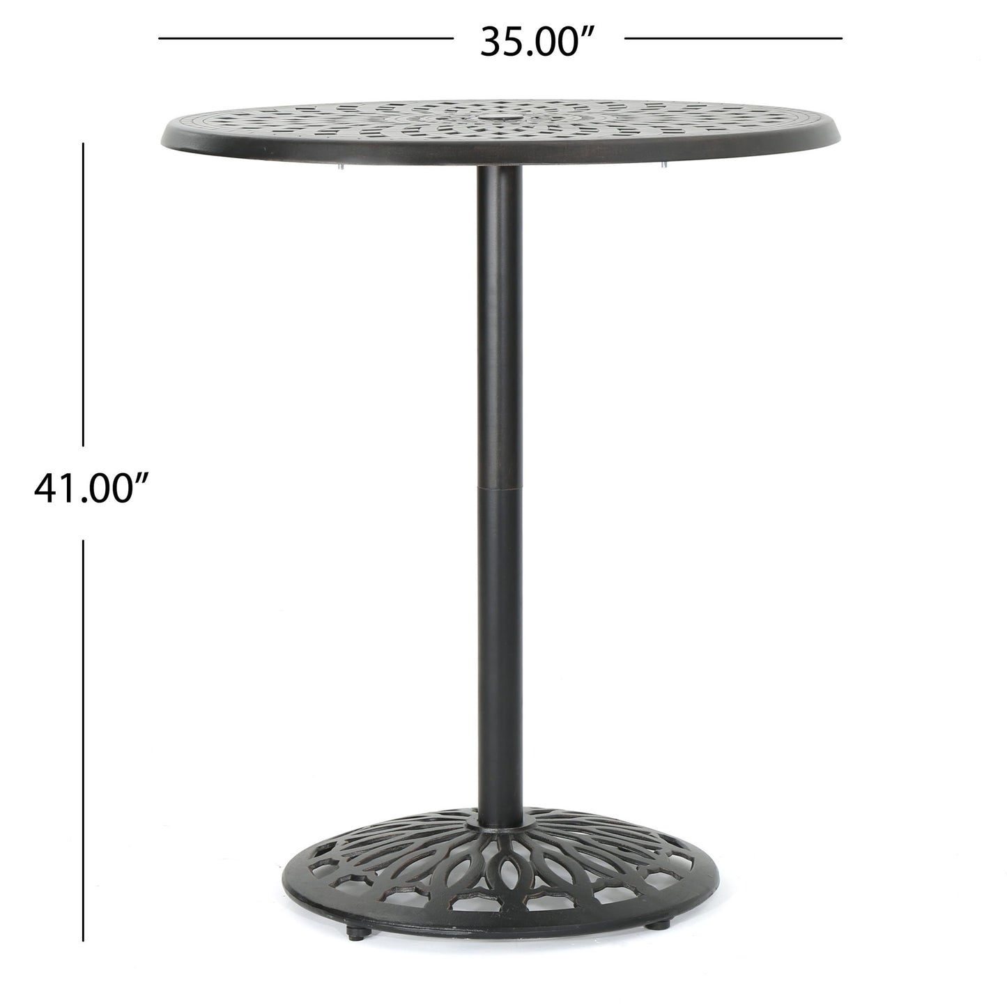 Elegant Cast Aluminum Round Bar Table With Romantic Filigree Design - Copper Noble House