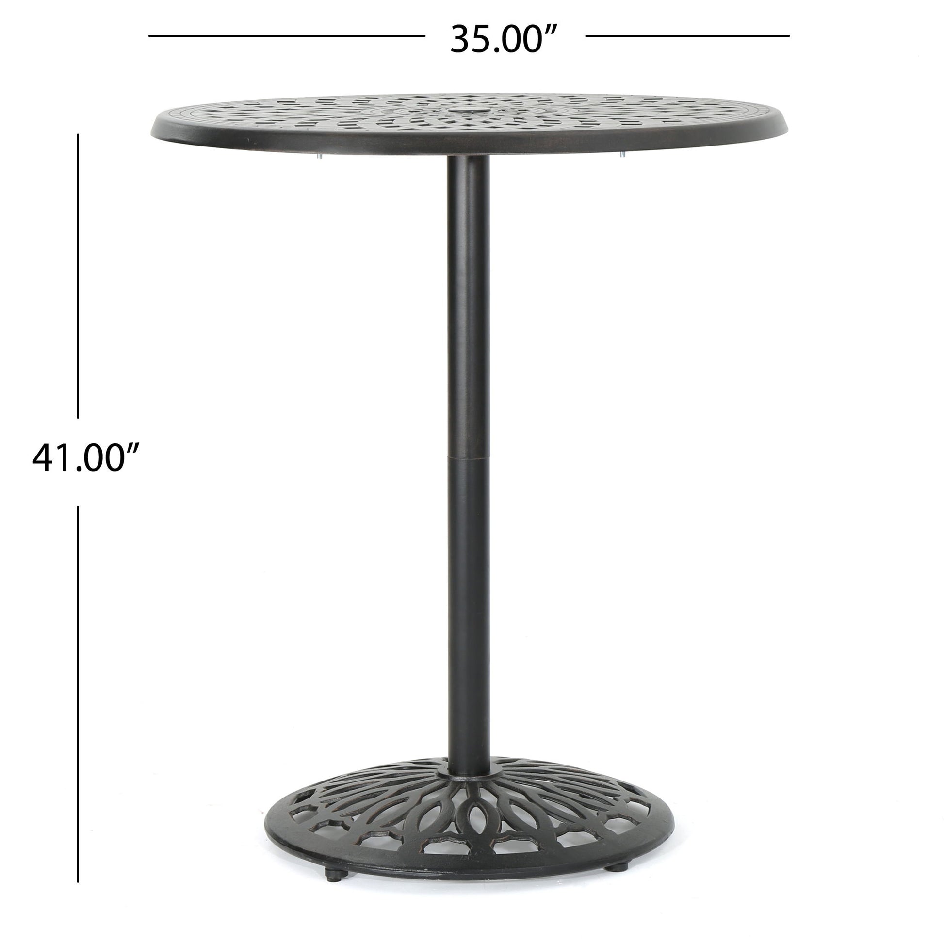 Elegant Cast Aluminum Round Bar Table With Romantic Filigree Design - Copper Noble House