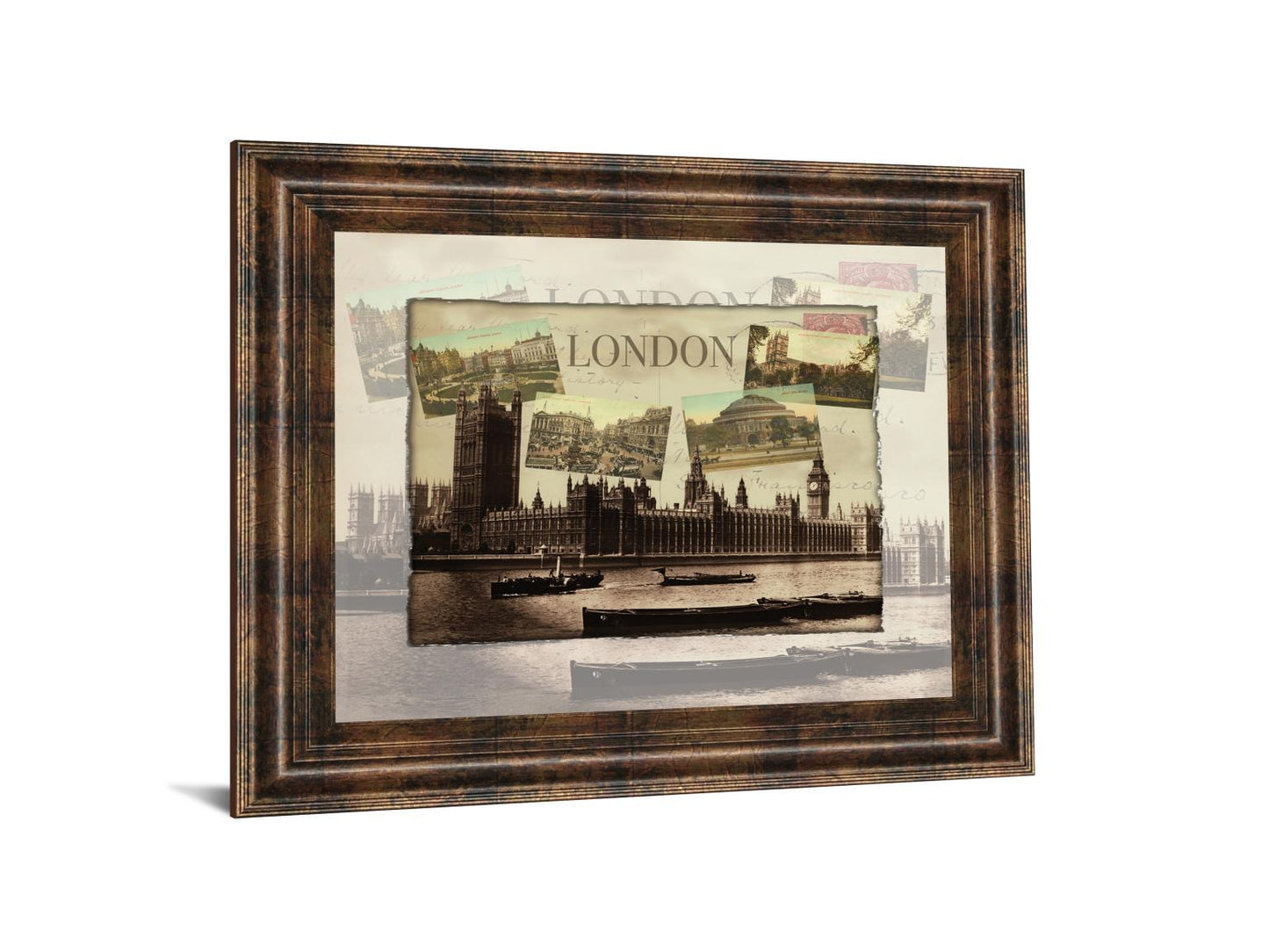 London Postcard By- Framed Print Wall Art - Dark Brown