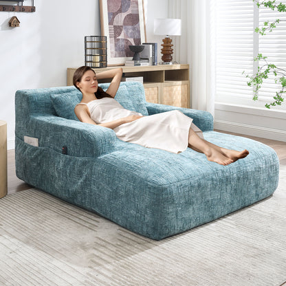 Chenille Interior Lazy Sofa Chaise Longue Armchair With 3 Pillows And Armrests