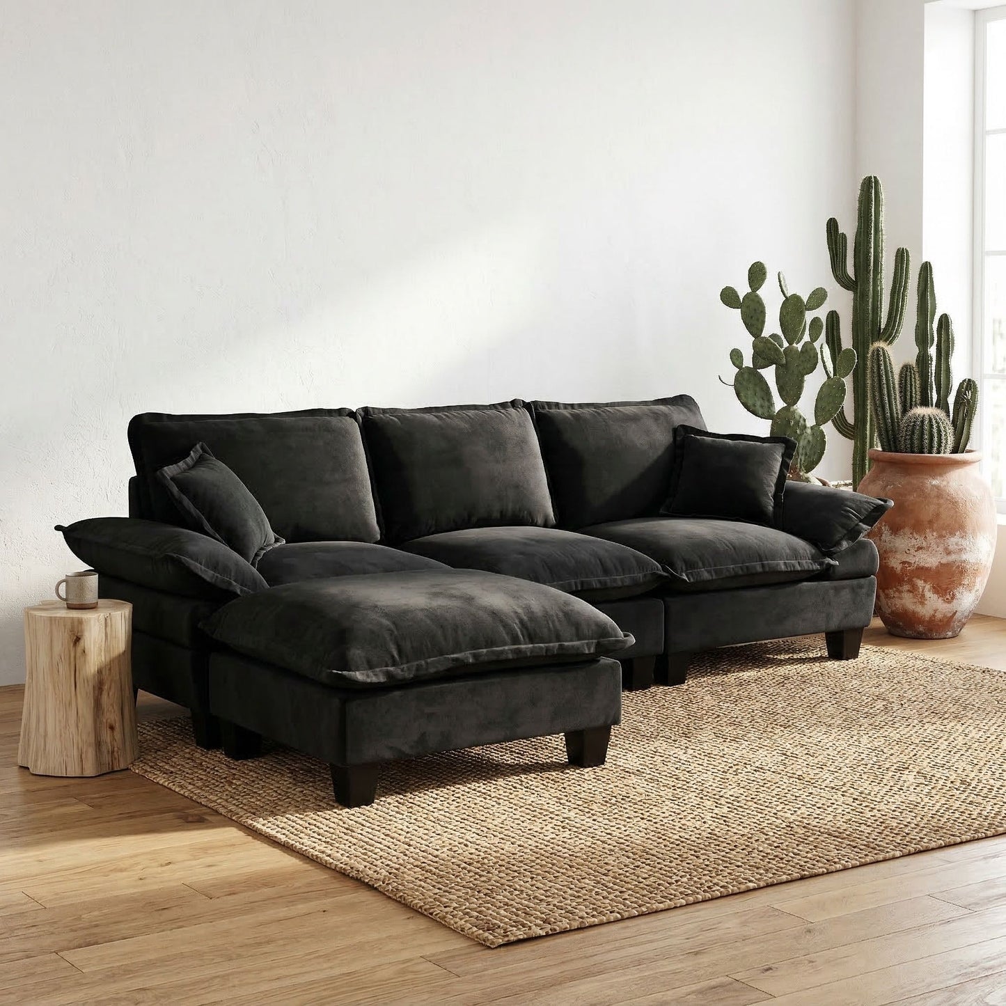 Modular Sectional Sofa With Movable Ottoman & Pillows Home Essentials