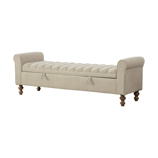 Wide Upholstered Storage Bench With Rolled Armrest For Bedroom - Griege Home Essentials