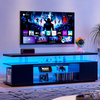 TV Stand LED Gaming Entertainment Center, Media Storage Console Table With Large Side Cabinet Home Essentials