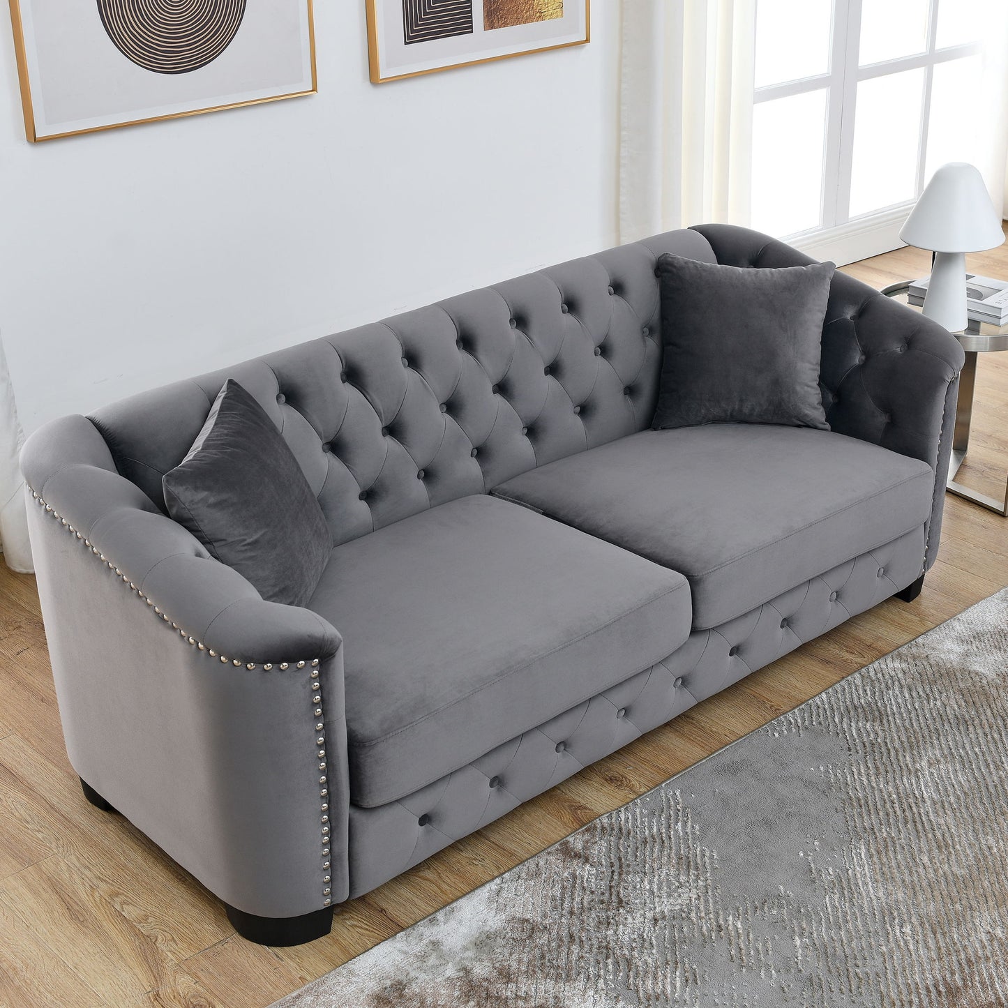 Modern Chesterfield Sofa With Tufted Backrest For Living Room Home Essentials