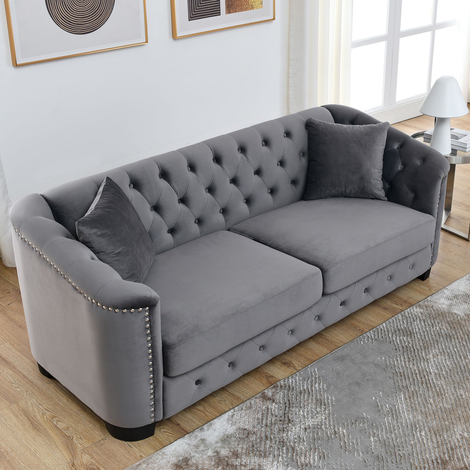 Modern Chesterfield Sofa With Tufted Backrest For Living Room Home Essentials