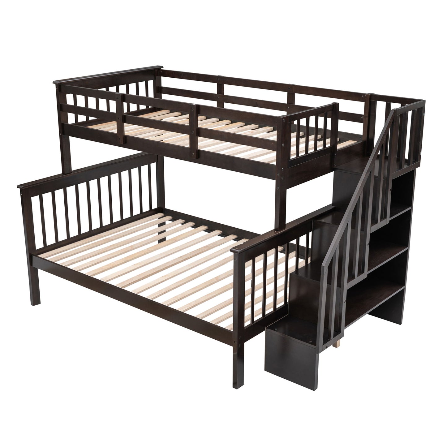 Stairway Bunk Bed With Storage And Guard Rail For Bedroom