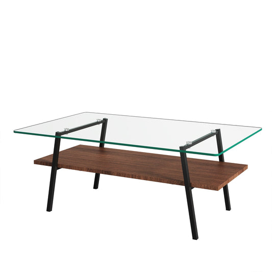 Rectangle Coffee Table, Tempered Glass Tabletop With Metal Legs, Modern Table For Living Room Home Essentials