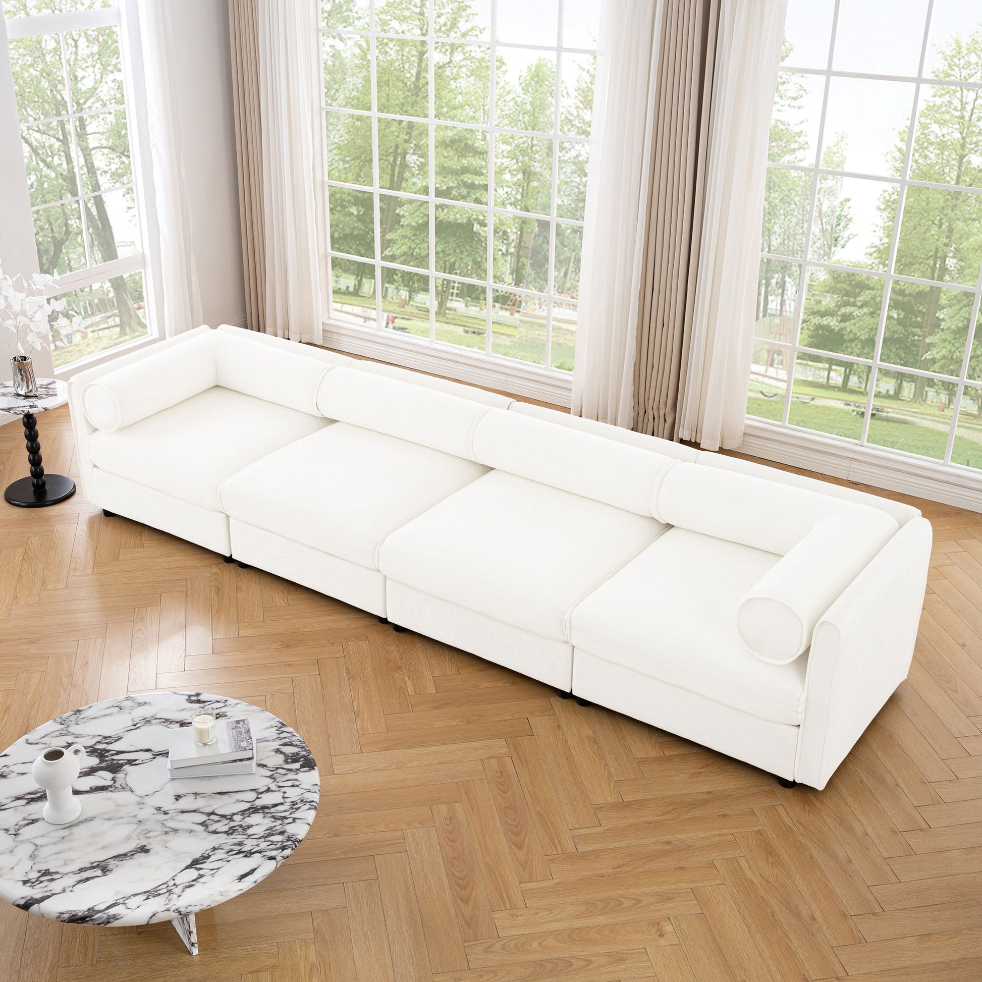 Stylish Chenille Sofa With Storage Seat And Cylindrical Backrest Home Essentials