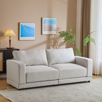 Modern Square Arm Sofa With Soft Fabric Upholstery, Deep Cushions Noble House