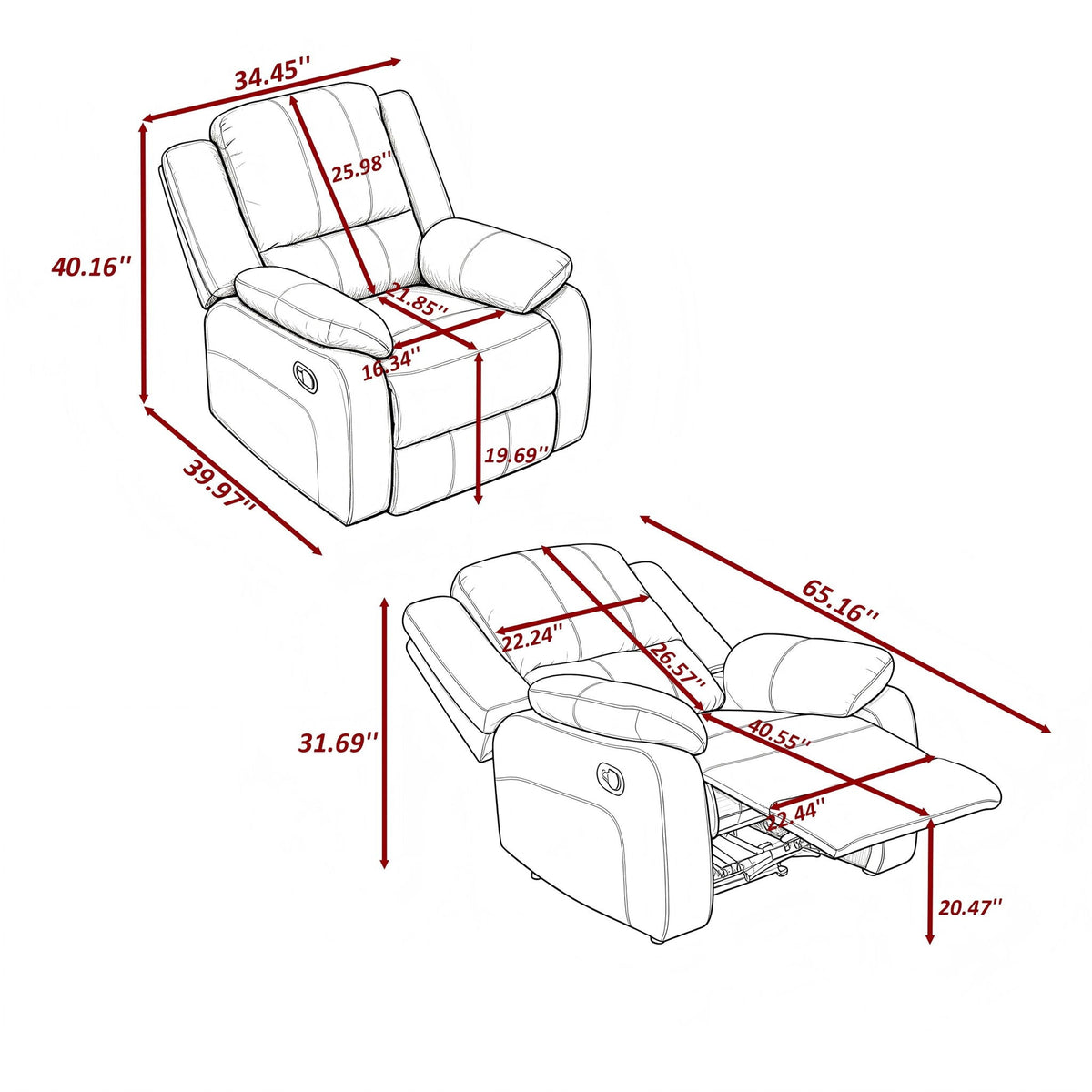 Reclining Armchair Single Recliner With 150° Recline Home Essentials
