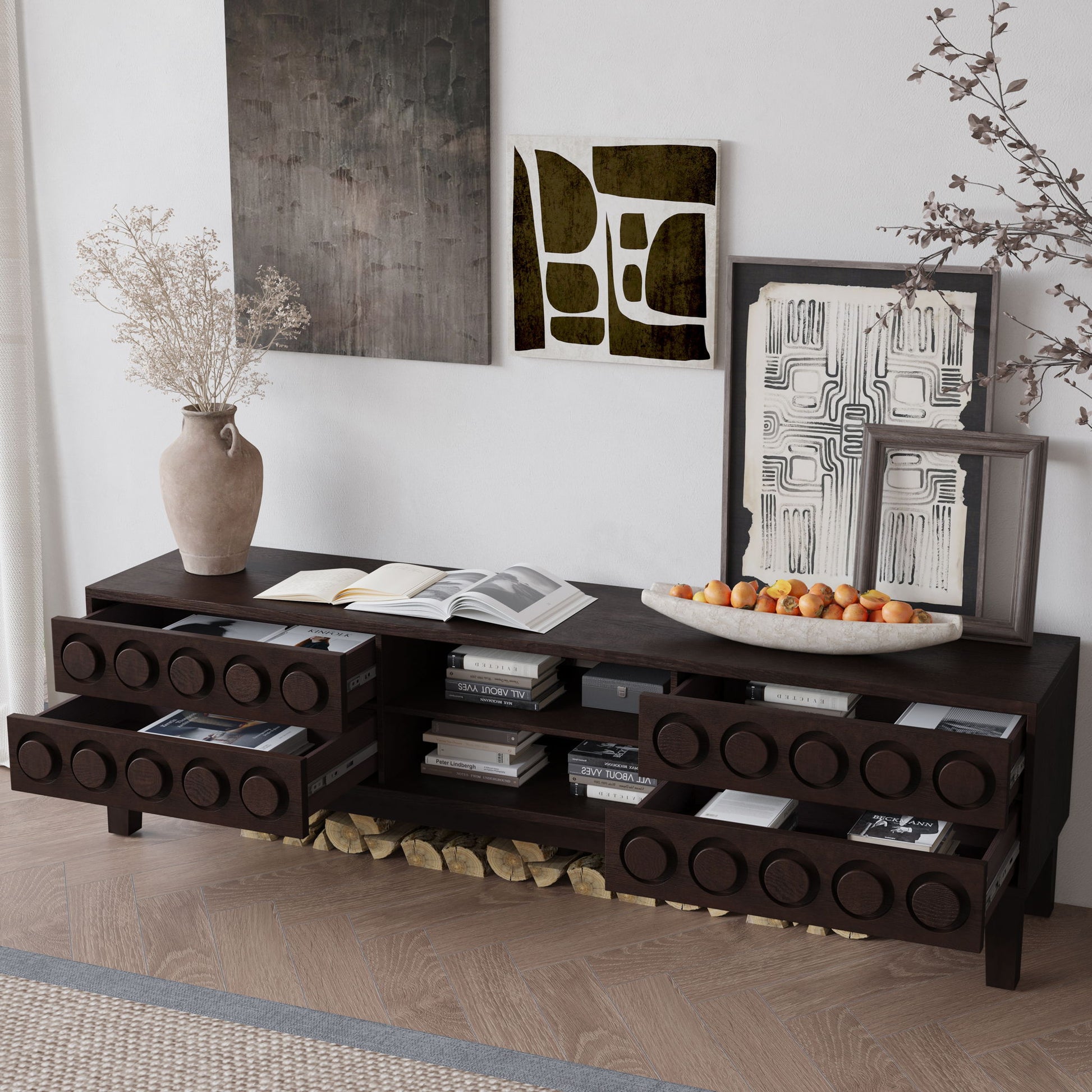 Media Console With 4 Drawers And Cable Management Home Essentials