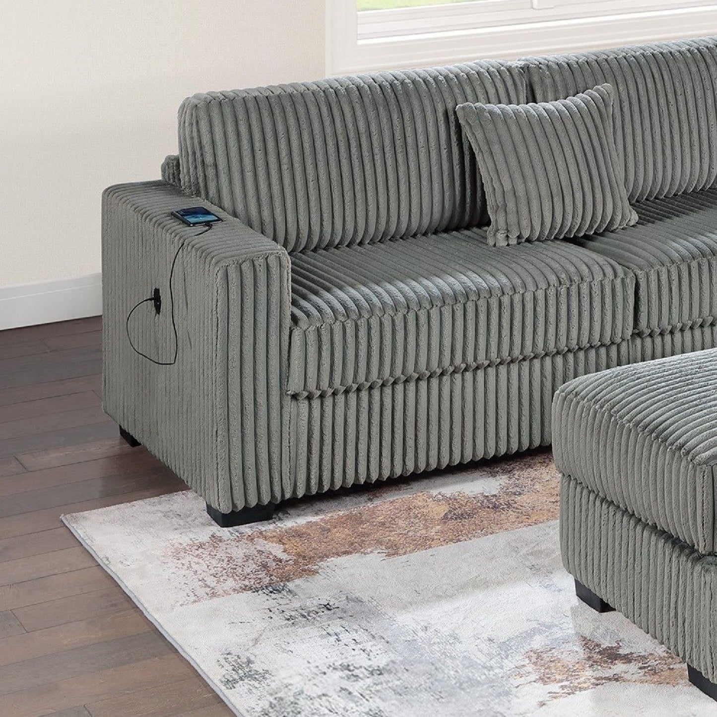 3 Piece Sectional Sofa With Reversible Chaise And USB Storage Ottoman Home Essentials