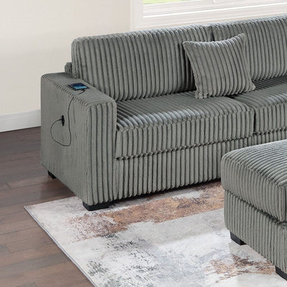 3 Piece Sectional Sofa With Reversible Chaise And USB Storage Ottoman Home Essentials