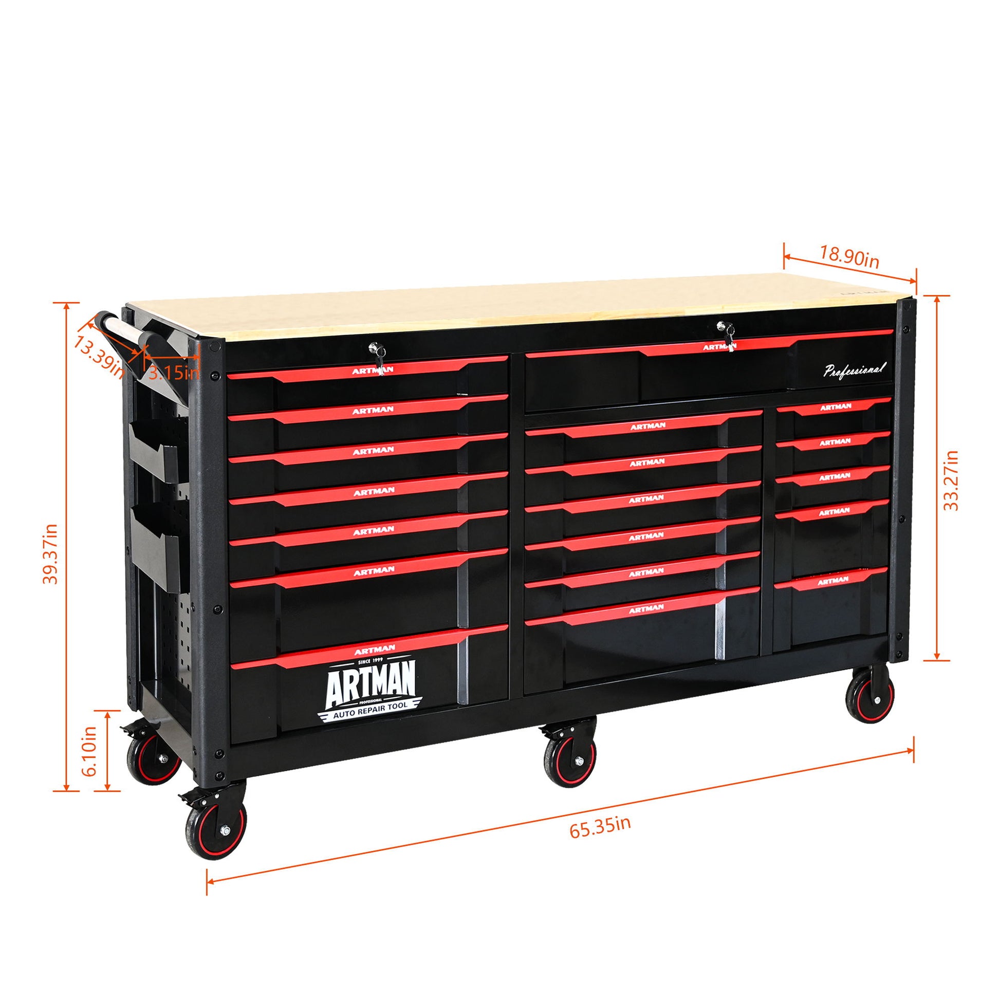 Heavy Duty Tool Cart With 19 Drawers, Tools Not Included, Mobile Storage For Workshop Or Laboratory - Black / Red Daily Nest