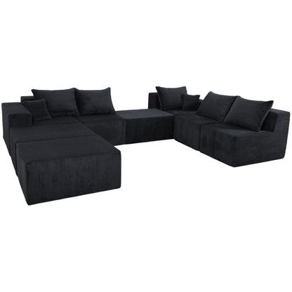 Luxury 8 Piece Modular U Shaped Sectional Sofa With Oversized Chaise Lounge And Bed Corduroy Upholstery Home Essentials