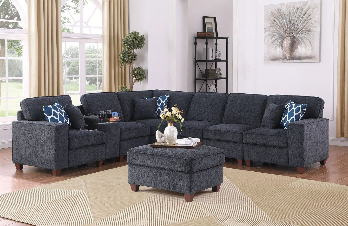 Gina - Sectional Sofa With Ottoman - Black Urban Retreats