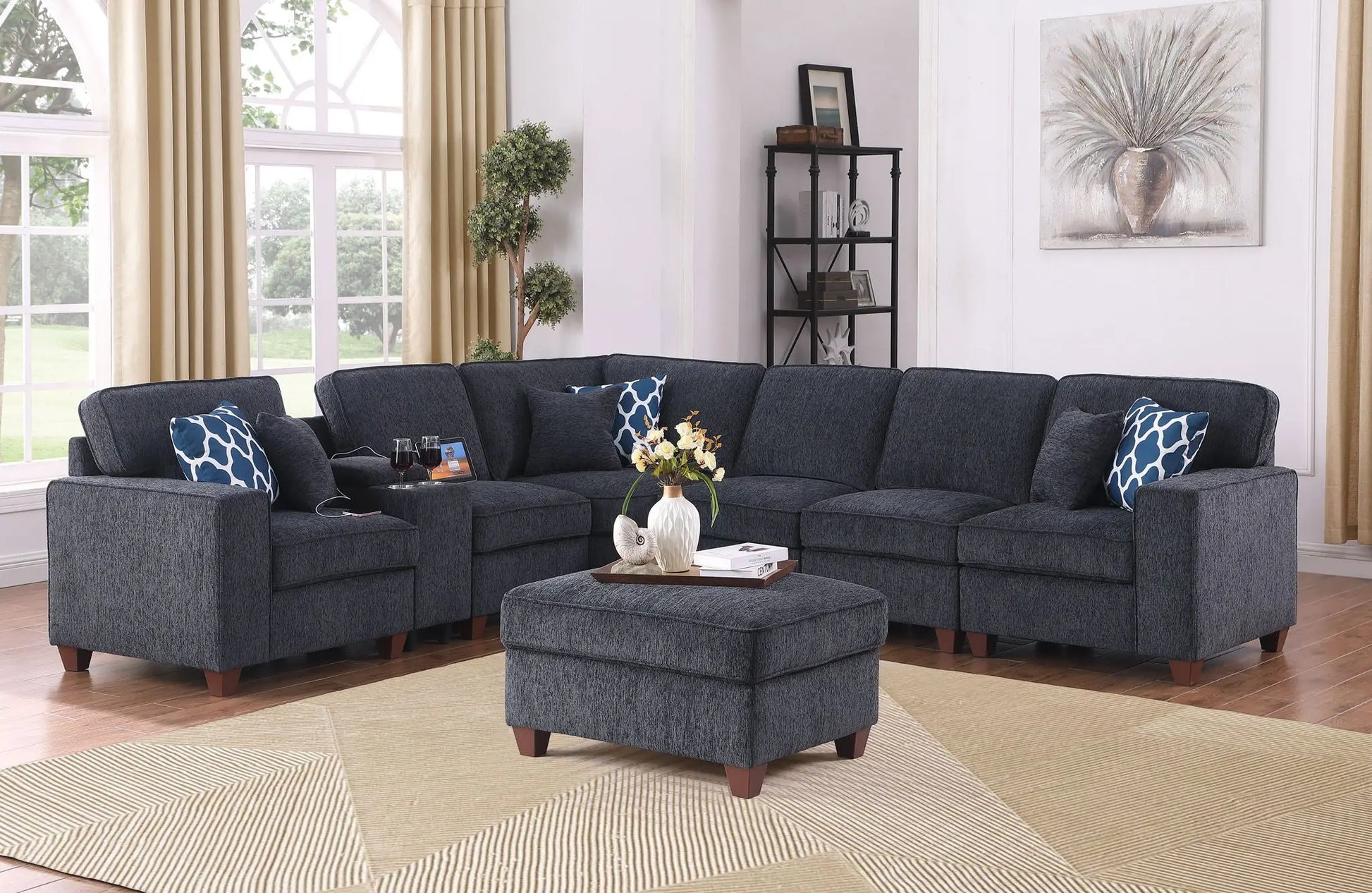Gina - Sectional Sofa With Ottoman - Black Urban Retreats