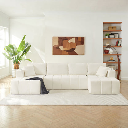 U - Shaped Sectional Sofa, Cup Holders & Side Pockets For Living Room Home Essentials