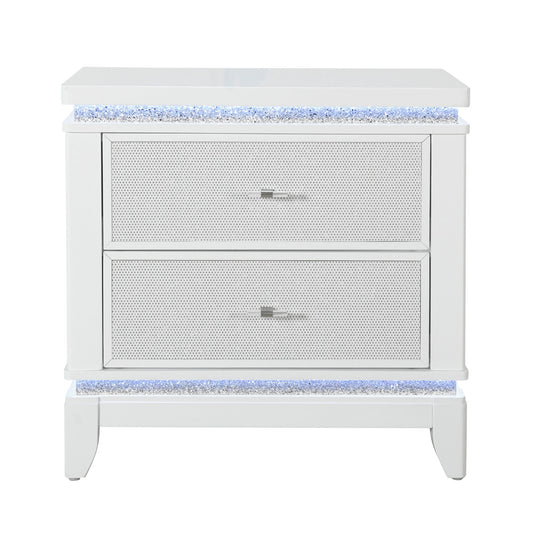 Adalid - Nightstand With Glittered Drawer Front And LED Lighting - White Global Furniture USA
