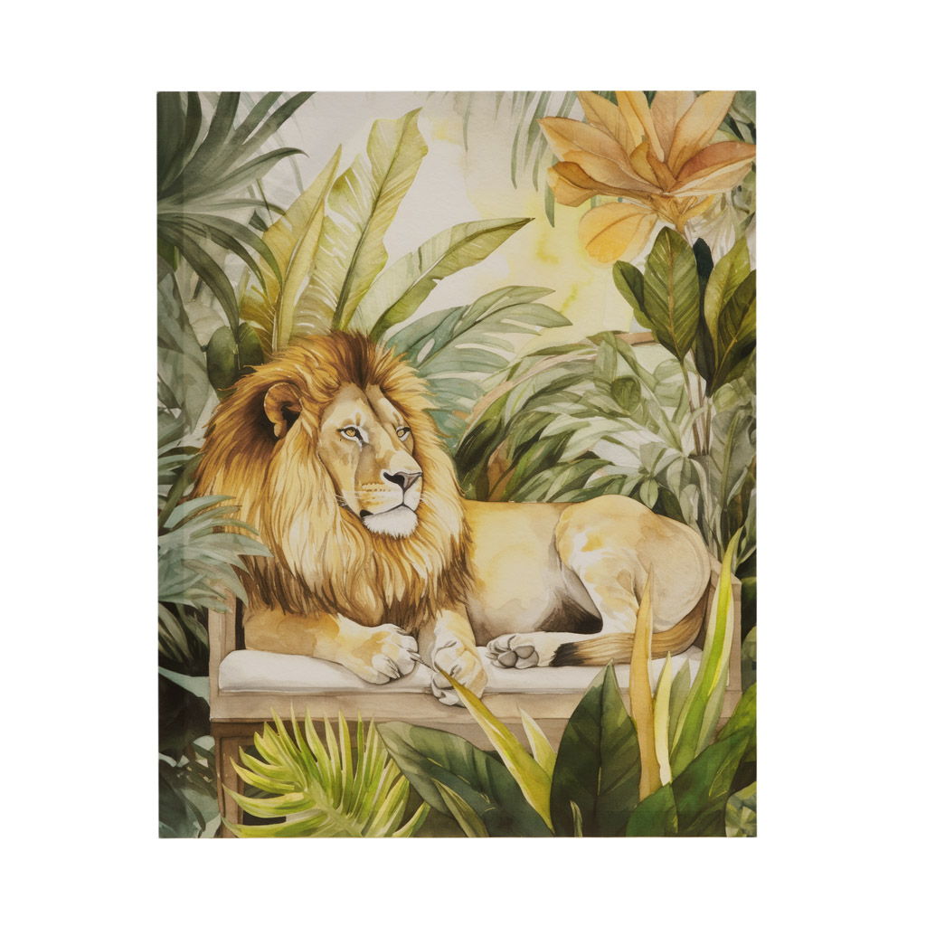 Jungle Feline - Jungle Lion Canvas Wall Art - Green Multi