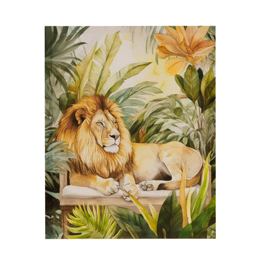 Jungle Feline - Jungle Lion Canvas Wall Art - Green Multi