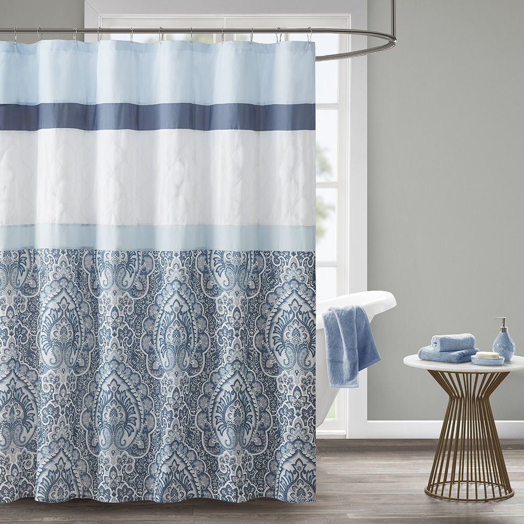 Shawnee - Printed And Embroidered Shower Curtain - Blue