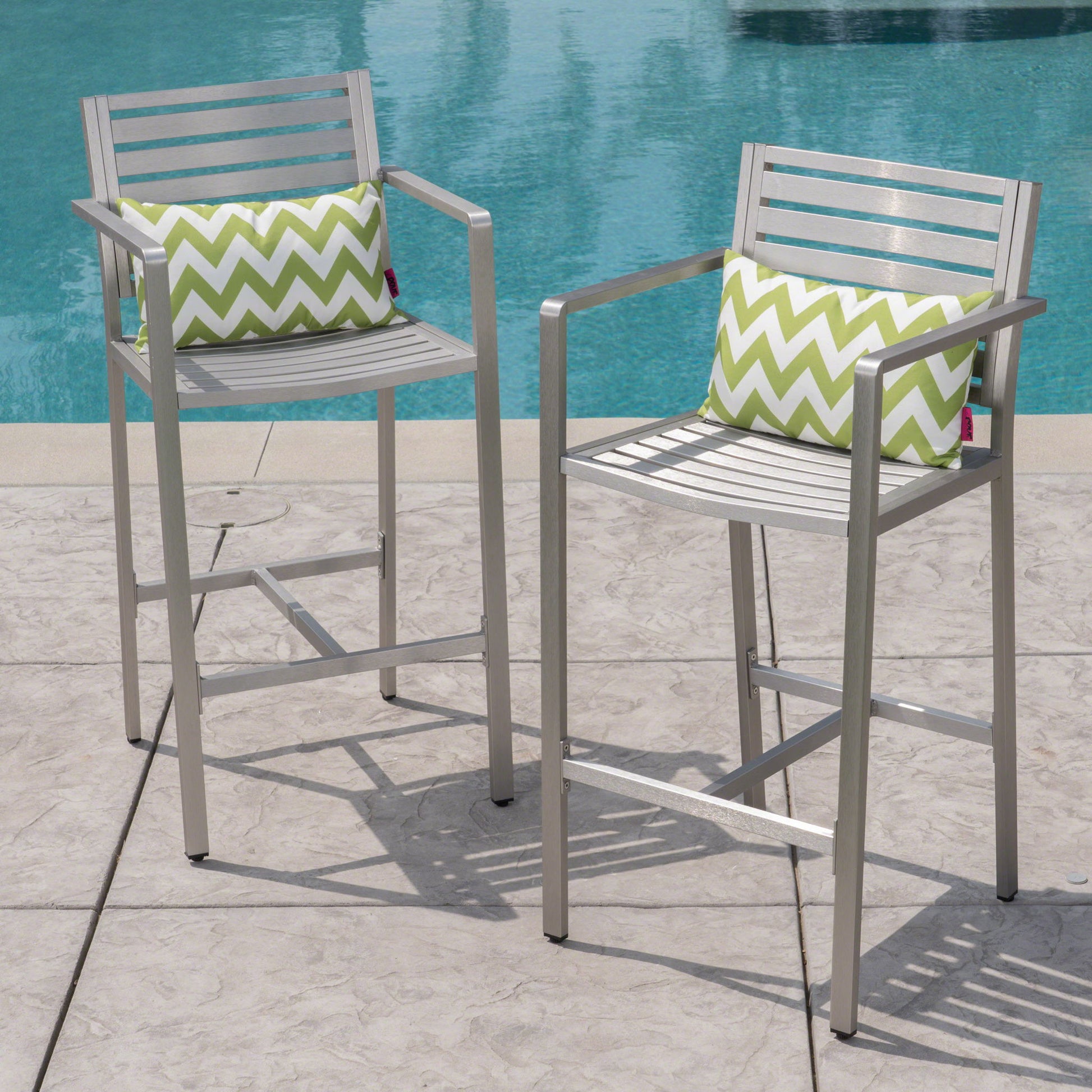 Outdoor Aluminum Rust Proof Barstools (Set of 2) - Silver Noble House
