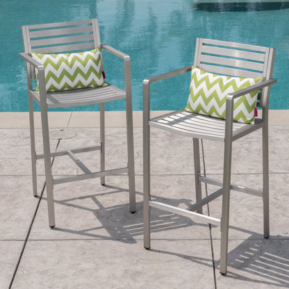 Outdoor Aluminum Rust Proof Barstools (Set of 2) - Silver Noble House