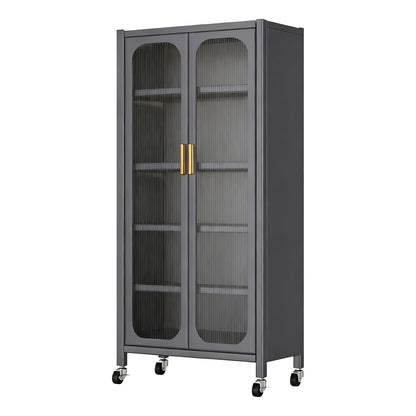 6 Tier Storage Cabinet With Transparent Door, Adjustable Shelves & Wheels Home Essentials