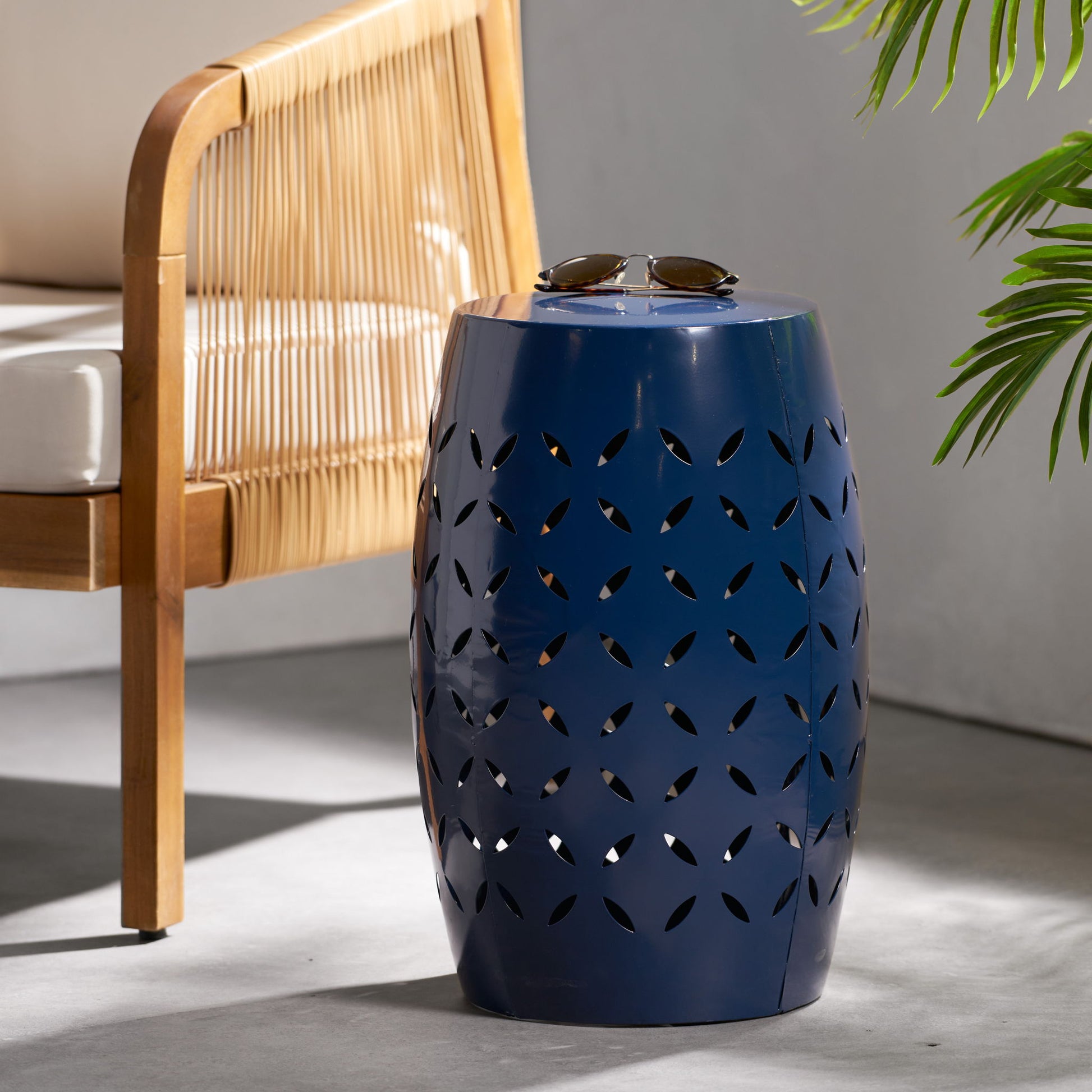 12" Outdoor Lace Cut Side Table Noble House