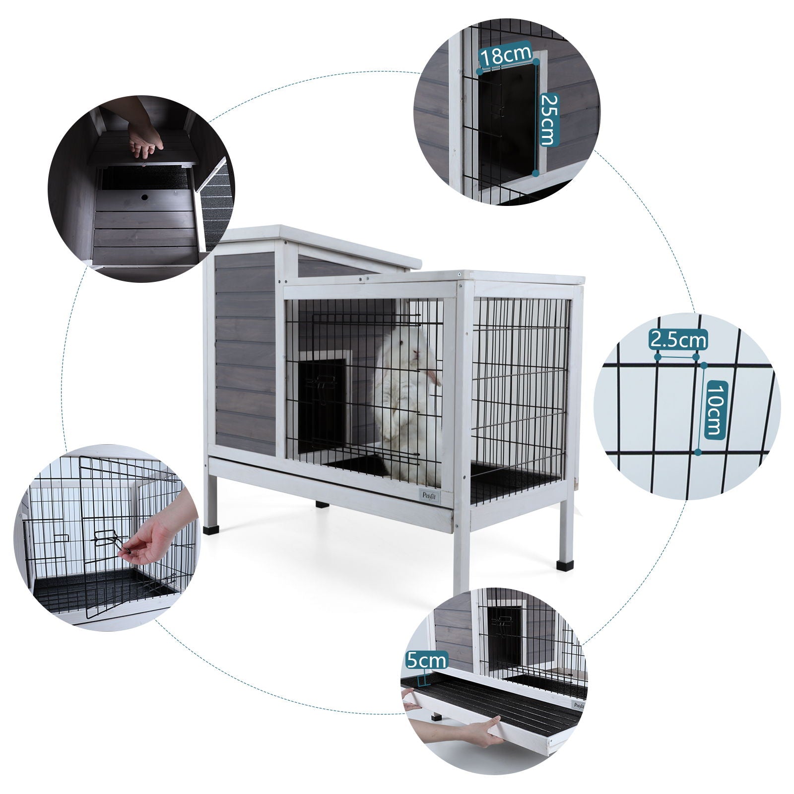 Two Tier Wooden Indoor / Outdoor Rabbit Cage For Small Animals With Runway And Leak-Proof Plastic Tray Daily Nest