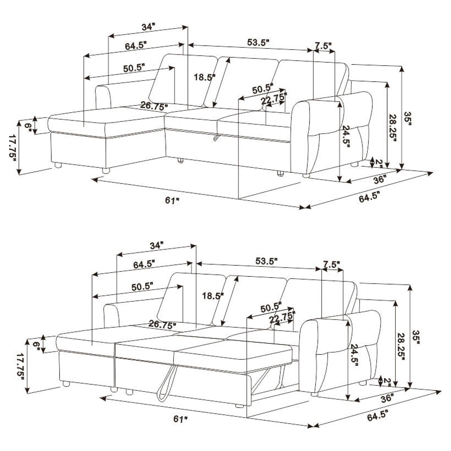 Kenna- Sleeper Sectional Sofa With Storage Ottoman Furniture Max