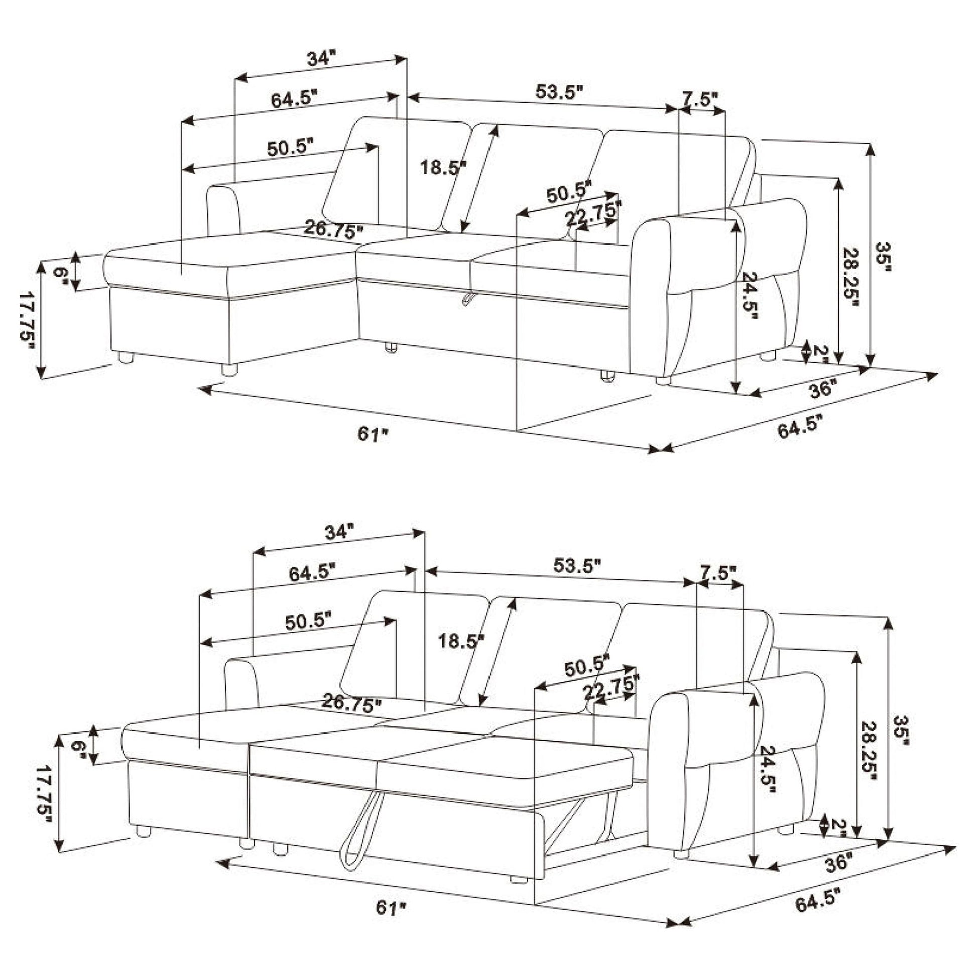 Kenna- Sleeper Sectional Sofa With Storage Ottoman Furniture Max