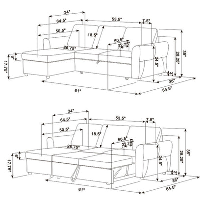 Kenna- Sleeper Sectional Sofa With Storage Ottoman Furniture Max